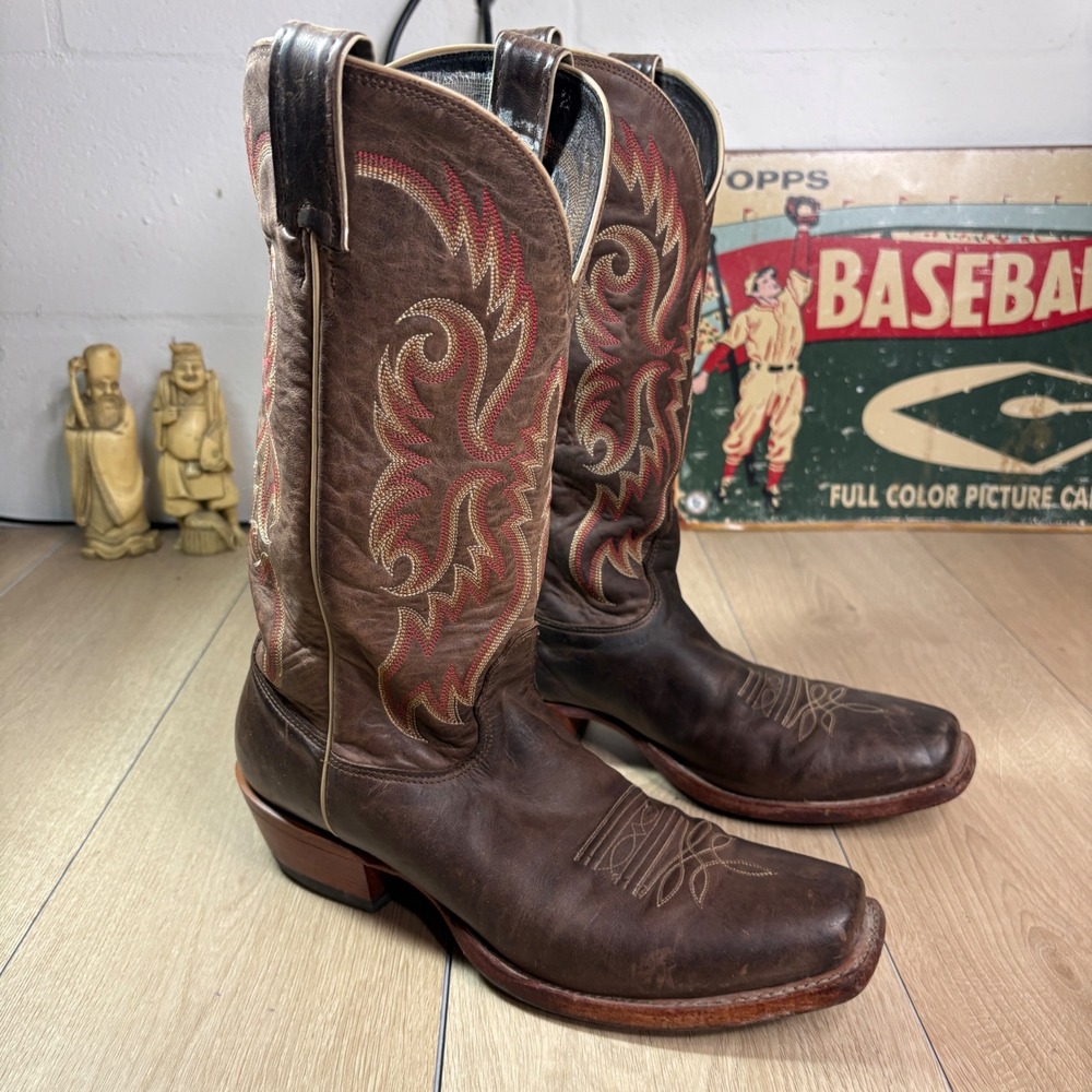Nocona Boots Mens Brown Leather Western Cowboy Boots Square Toe USA Made 9.5 D